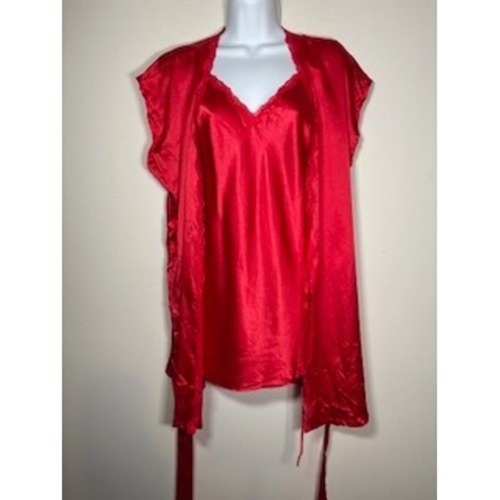 NWT Victoria's Secret Robe Chemise Set Size Small Red Satin Slip Lace Lingerie